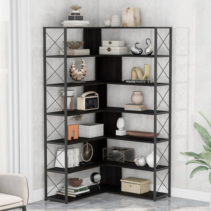 Latitude Run® 7Tier Bookcase Home Office Bookshelf, LShaped Corner